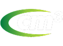 A green gradient curved shape partially surrounds the white text "cm³" on a light grey background.