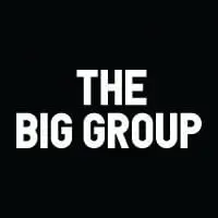 White, bold, uppercase text reads "THE BIG GROUP" centred on a solid black background.