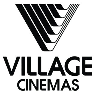 Black and white logo for Village Cinemas, featuring a stylised "V" formed by parallel lines above the words "VILLAGE CINEMAS" in bold, uppercase letters.